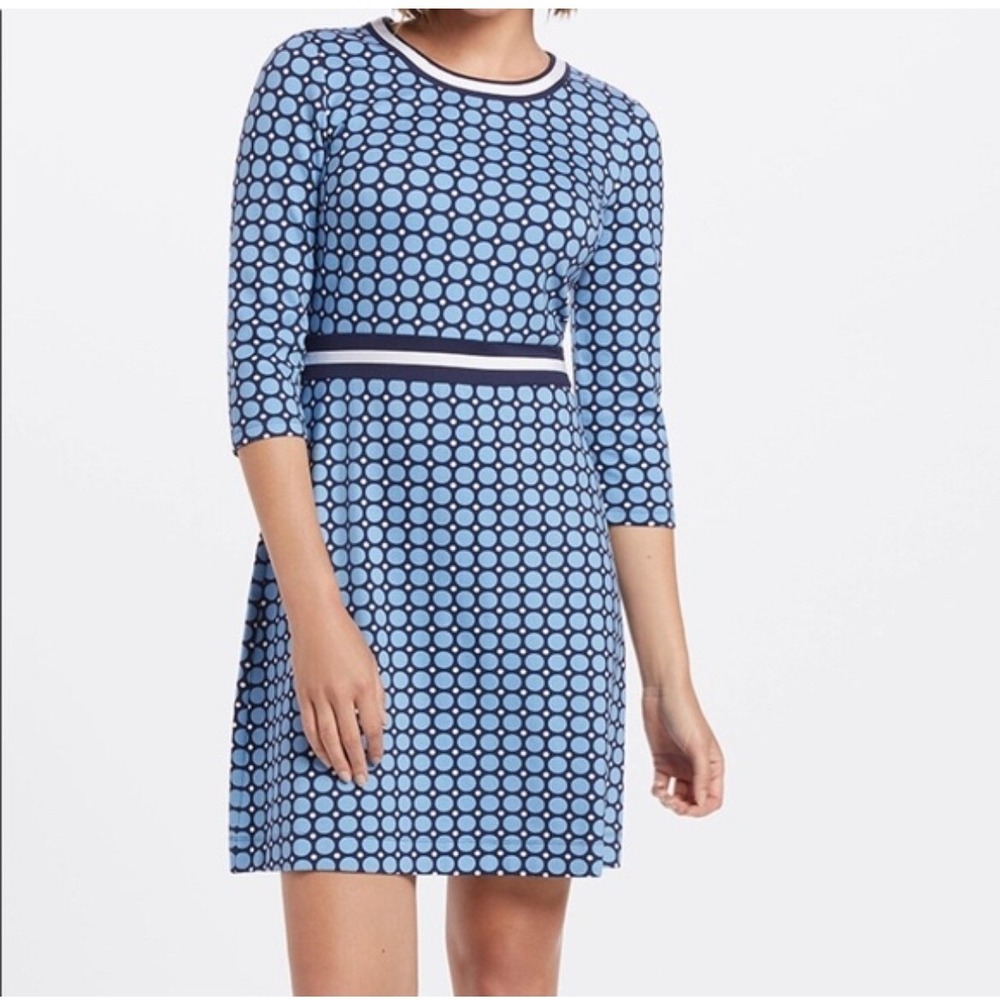 Draper James Knit Dress‎ Polka Dot Casual 3/4 Sleeve Blue White 1X